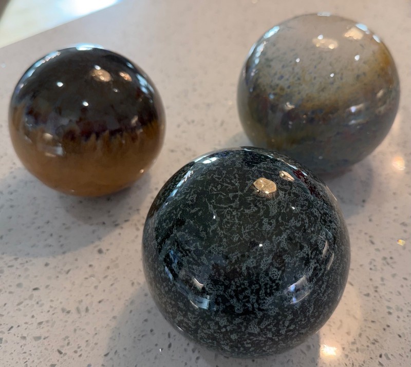3 Drip Glaze Ceramic Pottery Spheres Decorative Orbs Balls Teal Green Brown gallery