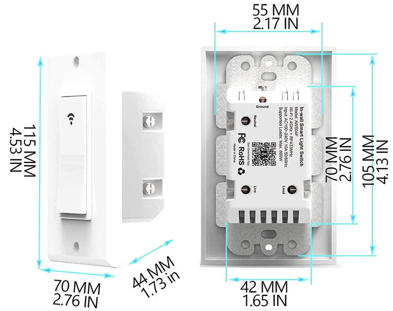 Smart WIFI In-Wall Switch For Alexa Google Home APP With Remote Control&Schedule gallery