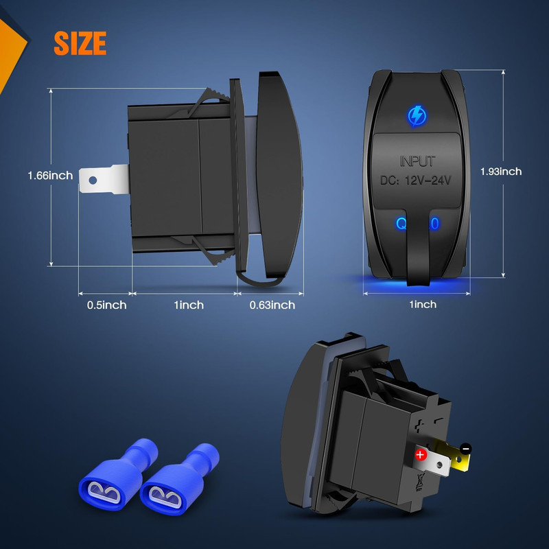 Rocker Switch Style USB Outlet Socket Fits Panel 4.2A PD Type C and QC 3.0 12V 2 gallery