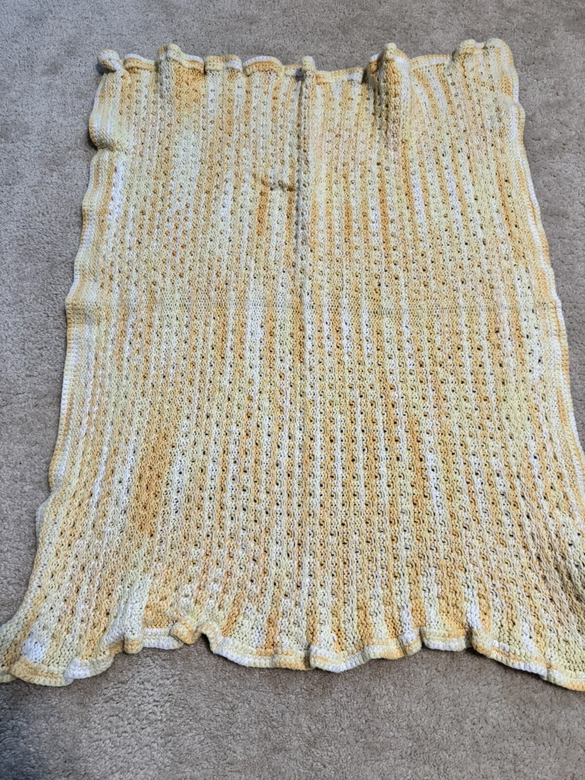 Rectangle Afghan Sunshine Yellow Orange White Crochet Blanket Throw 44”x35” gallery