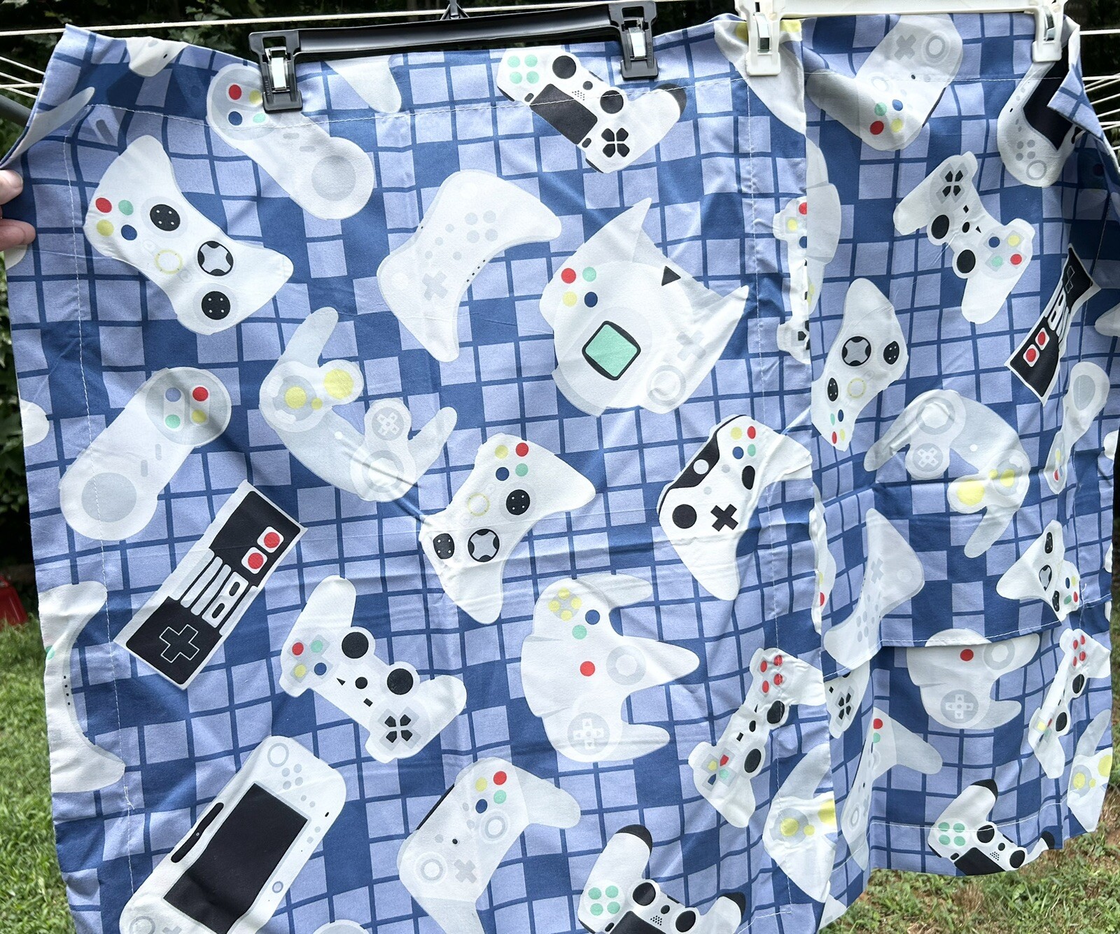 Video Game Controllers Pillow Shams SET/2 Standard Size Gaming Blue Gingham gallery