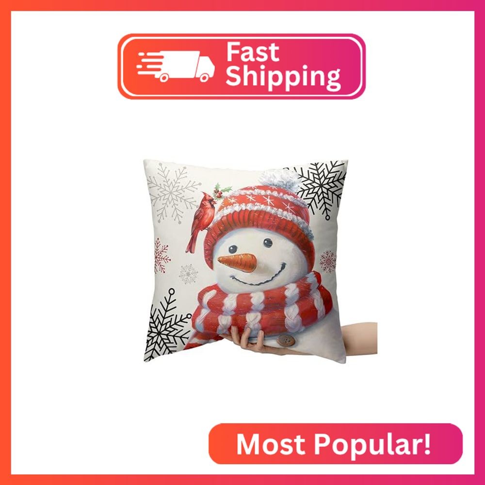 Kwlegh Red Snowman with Cardinal Bird Snowflake Pillow Covers 20x20 Set of 2 Chr gallery