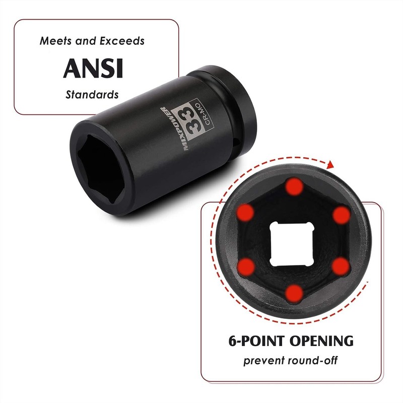 1 Inch Drive Deep Impact Socket CR MO 33Mm 6 Point Radius Corner Design Chamfere gallery