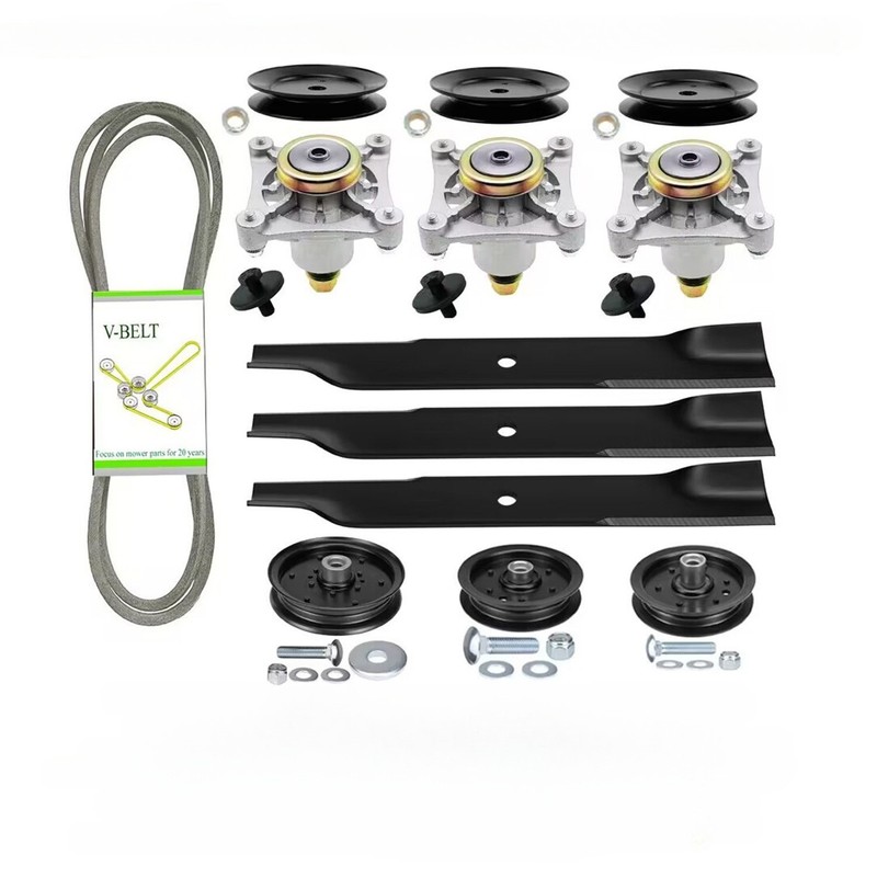 52" Ultimate Deck Rebuild Kit, Spindles, Pulleys, Blades New For Hustler Raptor gallery