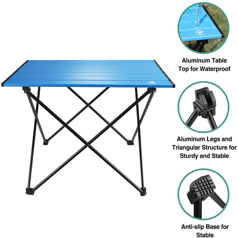 VILLEY Portable Camping Side Table Aluminum Folding Beach Table with Bag gallery