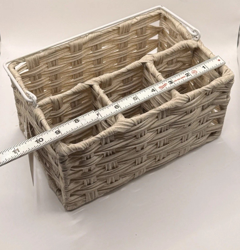 mDesign Woven Rattan Cutlery Silverware Utensils Sectioned Basket Caddy W/Handle gallery