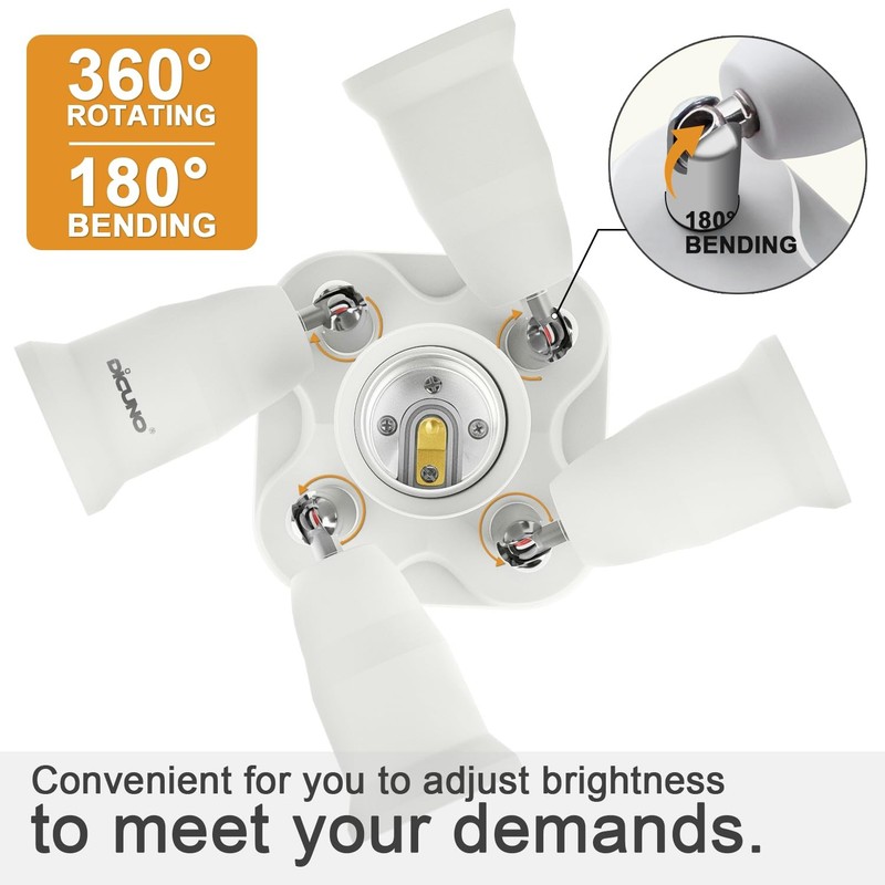 DiCUNO 5 in 1 E26 Light Socket Splitter Adapter, Standard Base LED White gallery