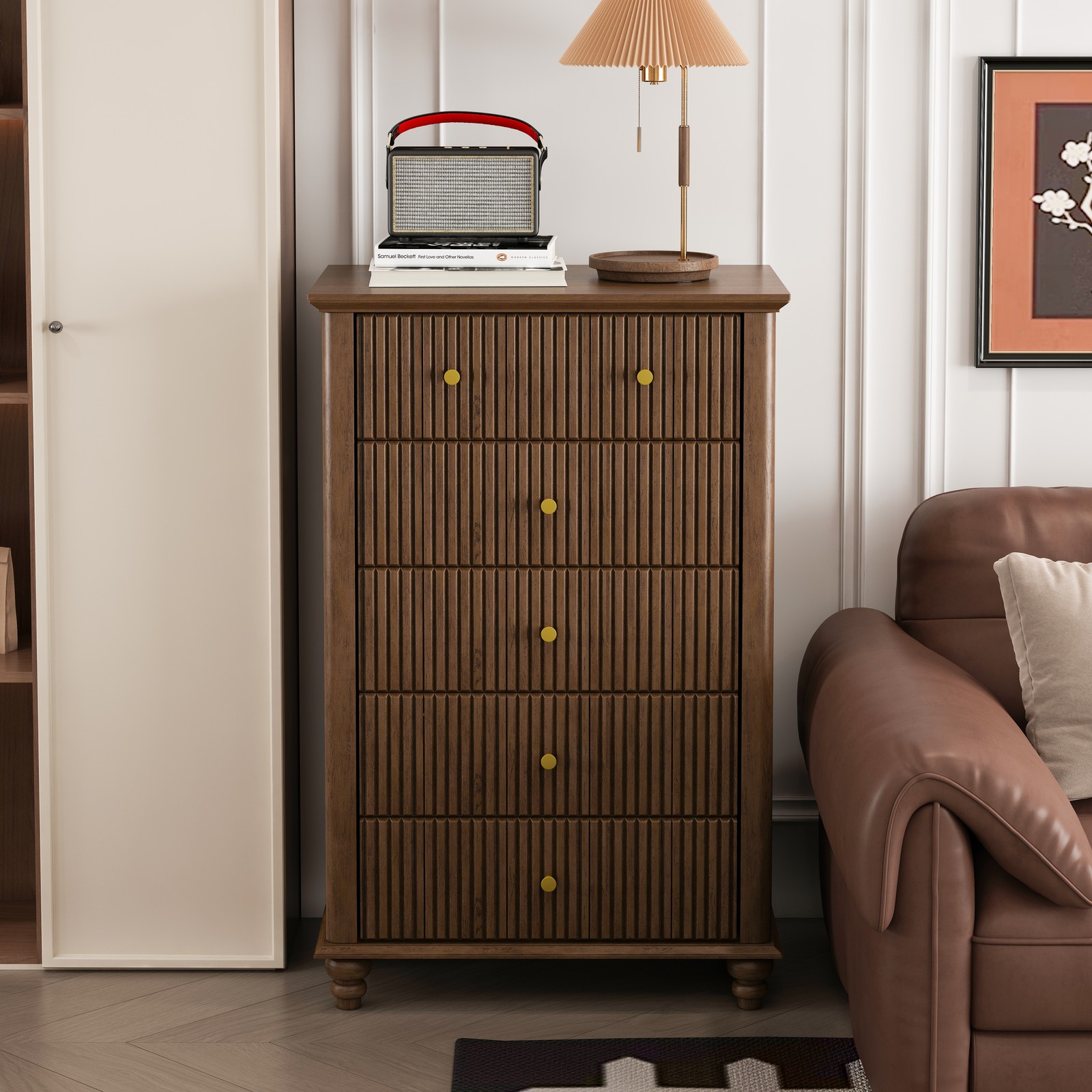 Fluted 5 Drawer Chest, 45 Inch Tall Modern Cabinet of Drawers,Nightstand gallery