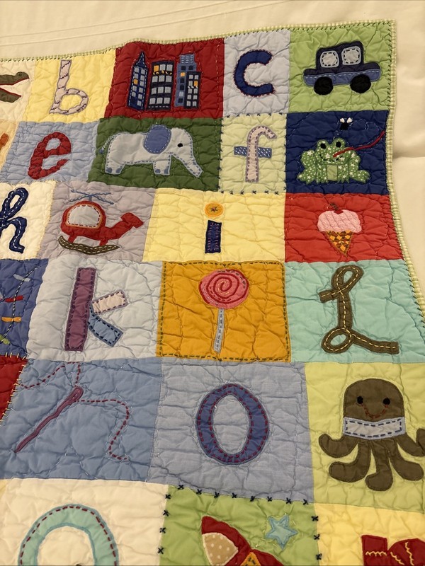 Pottery Barn Kids Patchwork ABC Baby Quilt Reverse Gingham 36"W x 48"L~2006~RARE gallery
