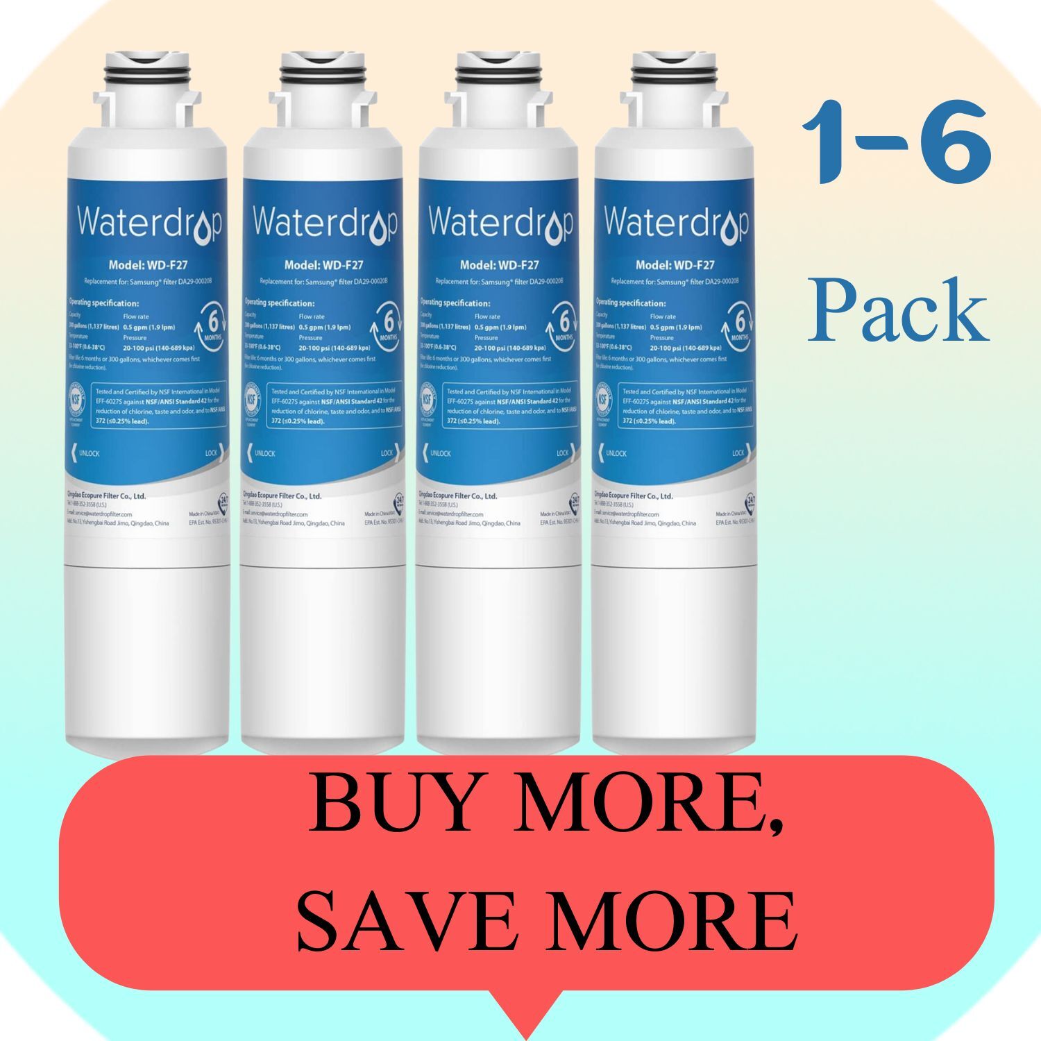 Waterdrop DA2900020B Refrigerator Filter, Replacement for Samsung DA2900020B gallery