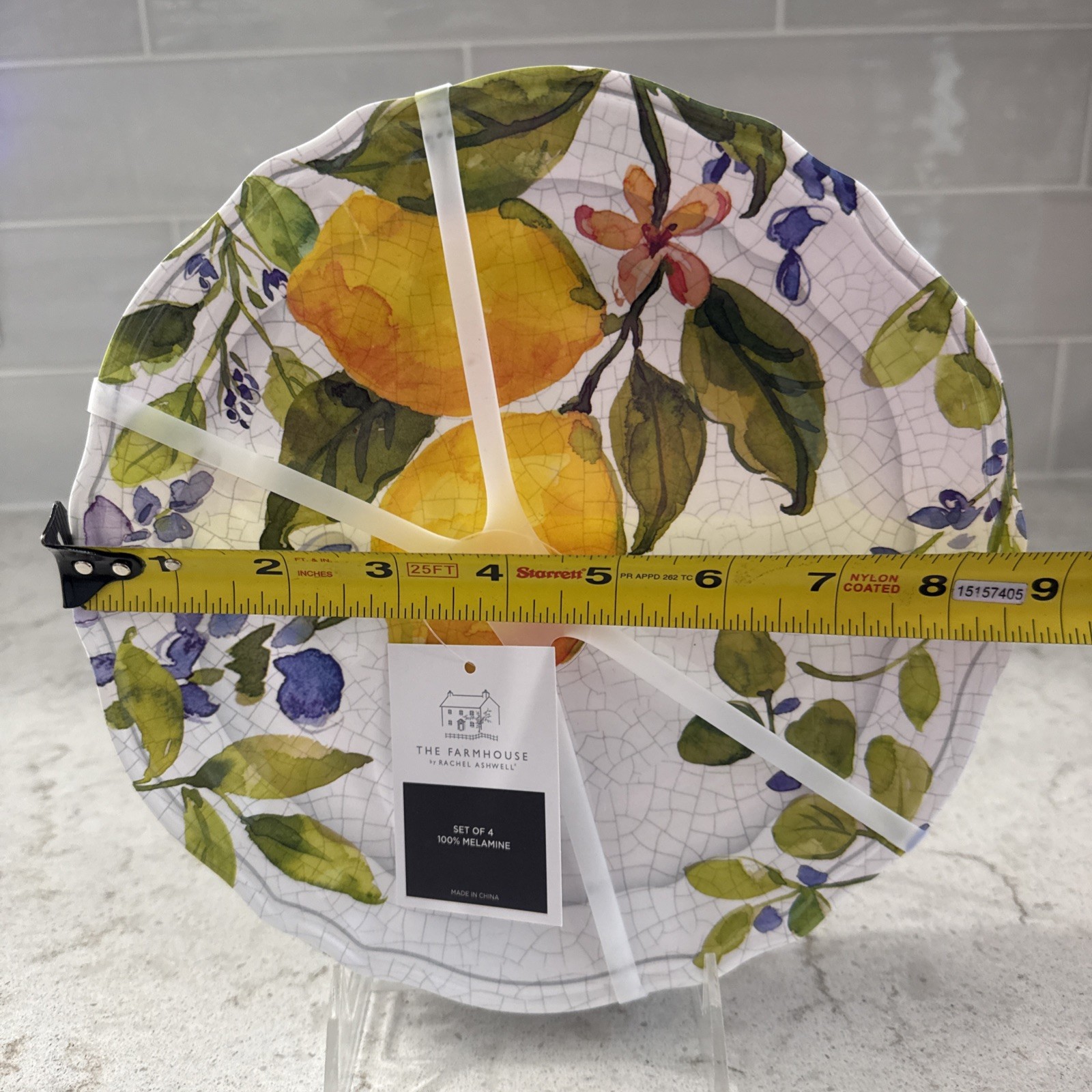 Set 4 LEMONS & LILACS 9” Melamine Salad Side Appetizer Plates Farmhouse NEW gallery