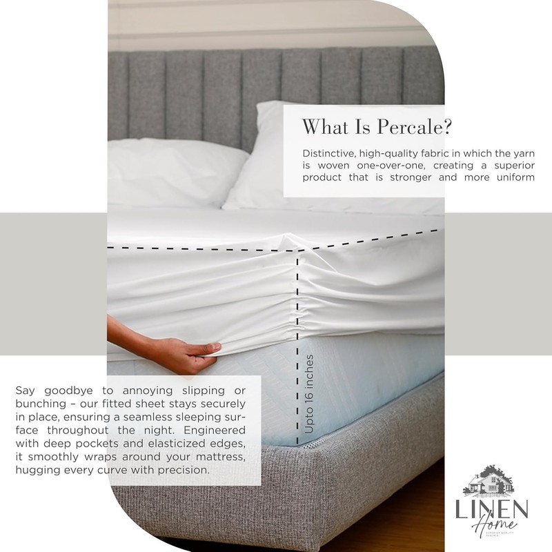 Cotton Percale Sheets Queen Size Bed Linen White Deep Pocket 4 Pieces gallery