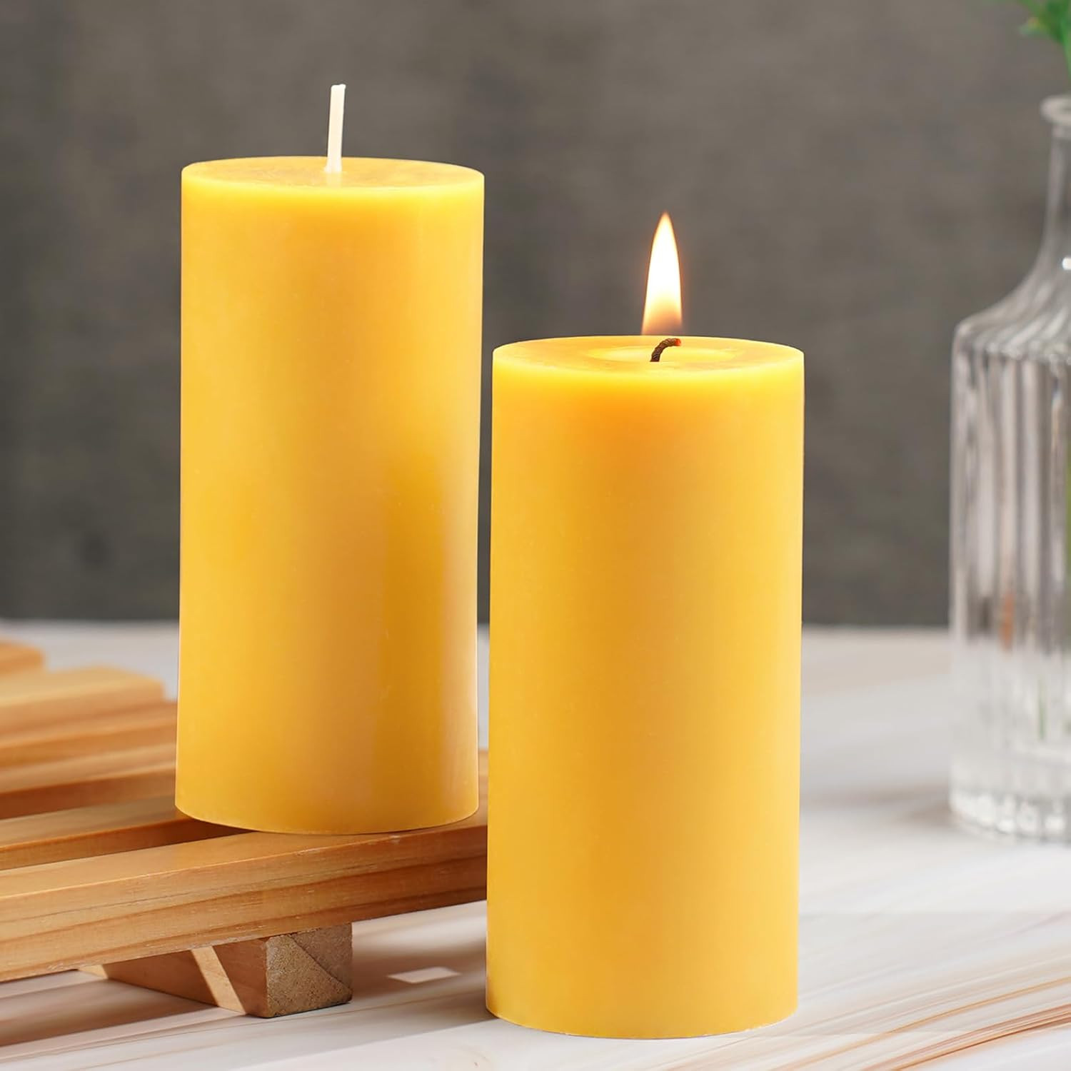 100% Pure Natural Beeswax Pillar Candles Set of 2 70 Hour Burn Smokeless gallery