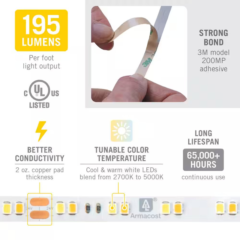 Ribbonflex Pro 24-Volt White CCT Tunable LED Strip Light Tape 32 Ft. (10 M) gallery