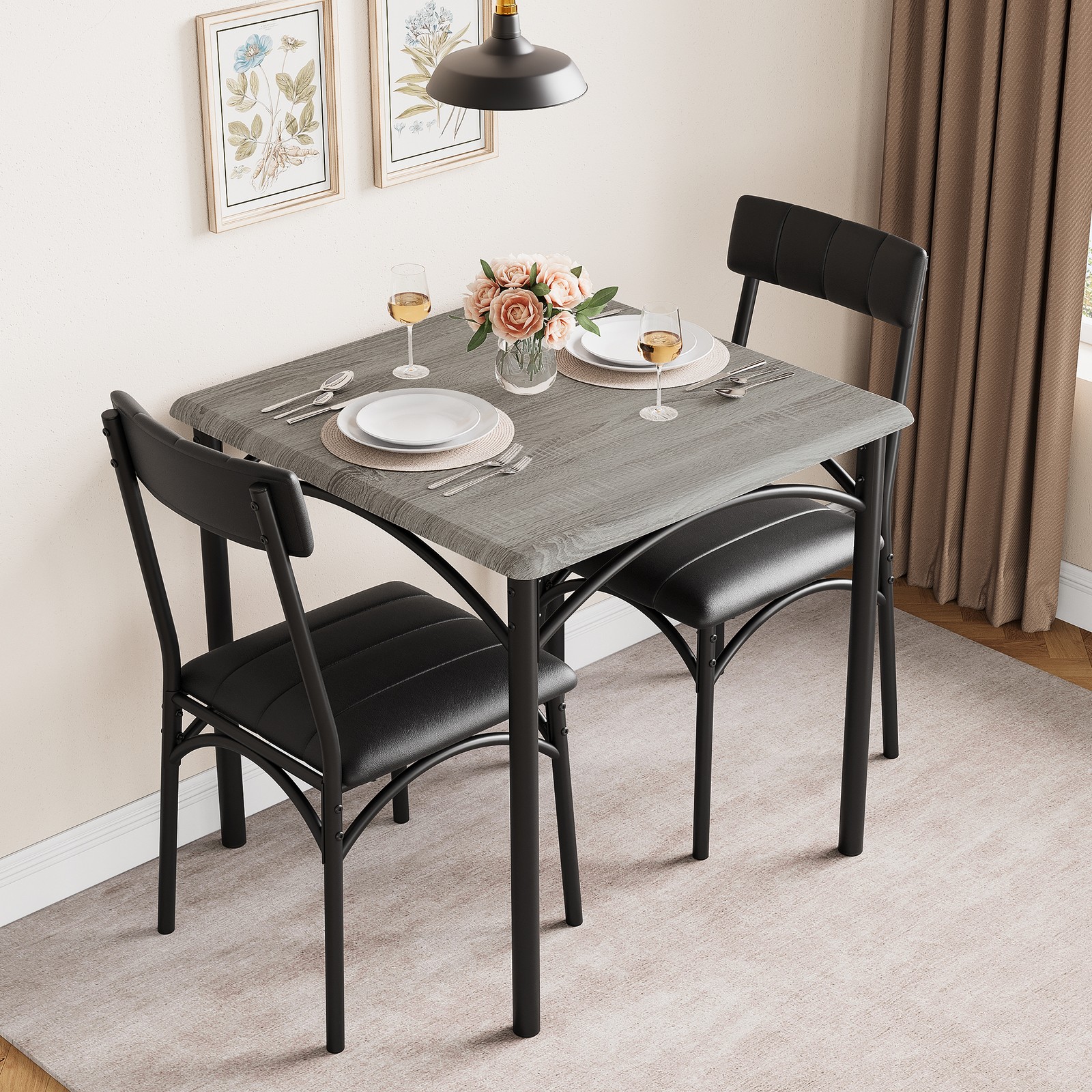 Space-Saving Dining Table and Chairs Set, Small Apartment Kitchen Furniture 3PCS gallery