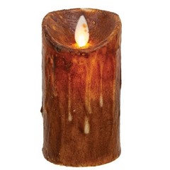 NEW PRIMITIVE PILLAR CANDLE BROWN TIMER Motion Faux Flame 4.5″ x 2.5″ LED RUSTIC