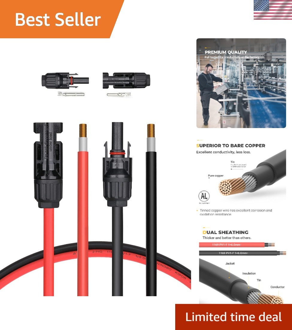 20FT 10AWG Solar Extension Cable with MC4 Connectors - Waterproof & UV-Resistant gallery