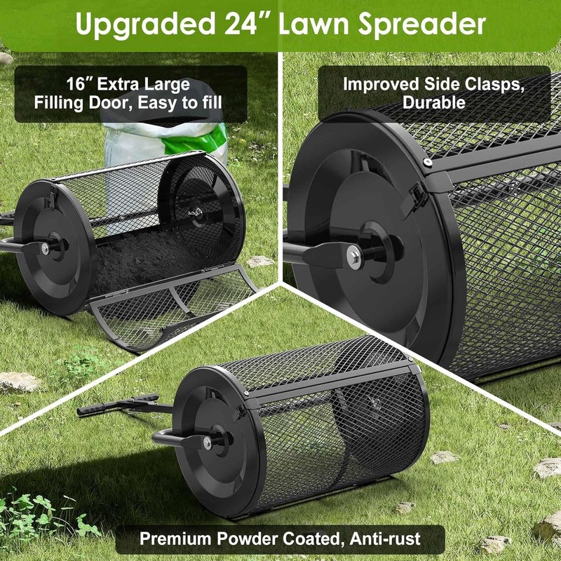 Compost Spreader, 24" Peat Moss Spreader with 3 Heights, Top Soil Spreader W/Upg gallery
