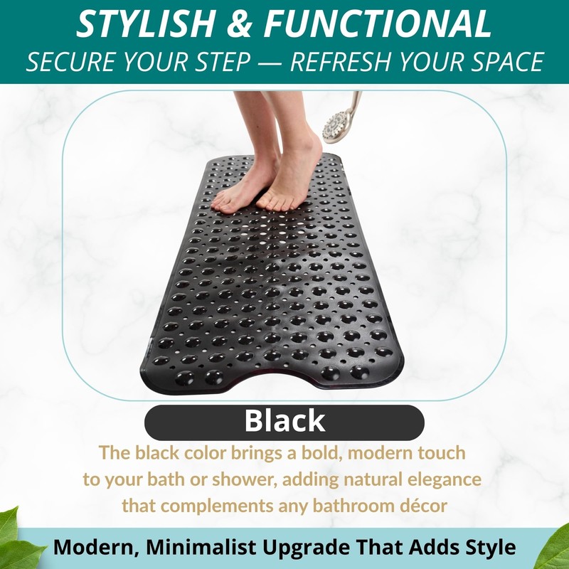 Bath Mat – 40 x 16 Inch Extra Long Non Slip Bathtub Mat – Anti Slip Black Shower gallery