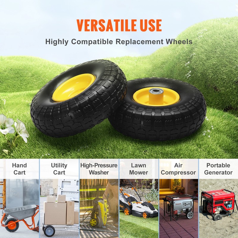 VEVOR Solid PU Run-Flat Tire Wheel Flat Free Tubeless Tire 10" 2-Pack 400 lbs gallery