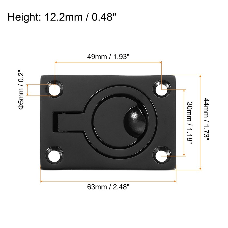 Flush Ring Pull 2.48" x 1.73" Square Recessed Door Pull with Screws Black gallery
