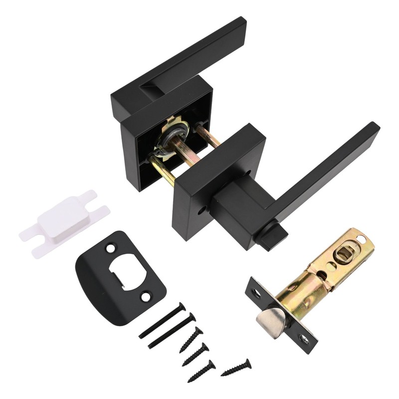4x Universal Matte Black Square Door Lever Handle Privacy Passage Interior Lock gallery