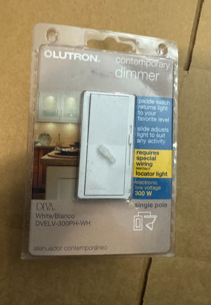 Lutron Diva Dimmer Switch, 300-Watt/Single-Pole, White DVELV-300PH-WH
