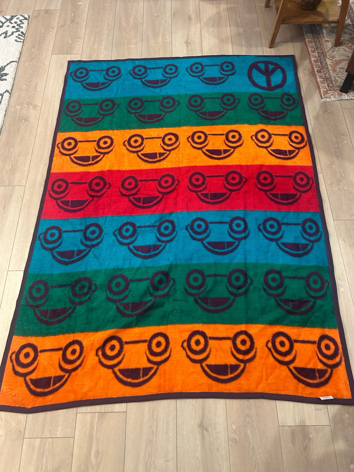 RARE Biederlack Reversible Blanket Throw VW Volkswagen Peace Buggy Car 59x78 USA gallery