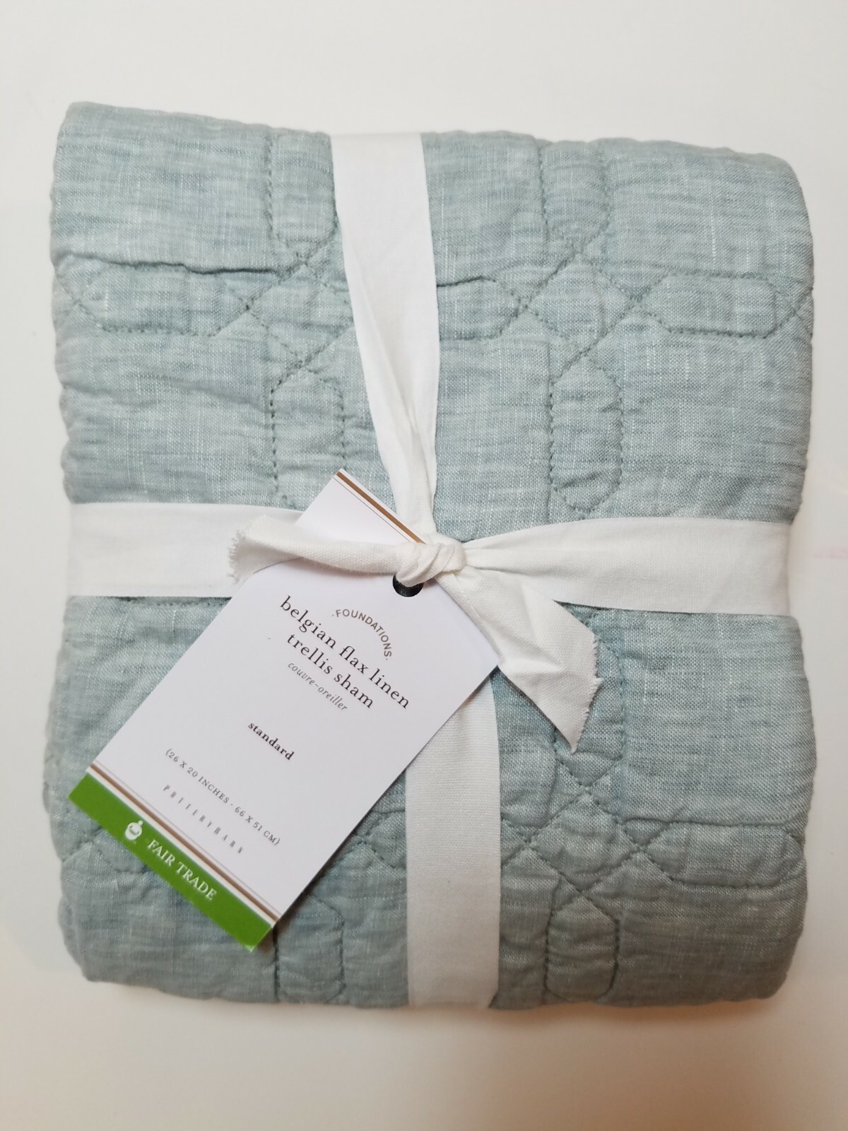 Pottery Barn Belgian Flax Linen Trellis Sham Mineral Blue Standard #2605 gallery