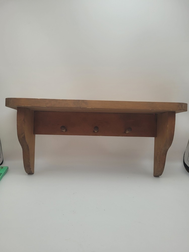 Beautiful Pine Solid Wood Shelf & Hat Coat Rack 3 Peg Handmade