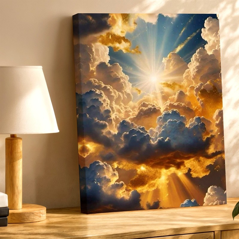 Wall Art Heavenly Cloudscape Sun Rays Sky Canvas Print Golden Dramatic Decor gallery