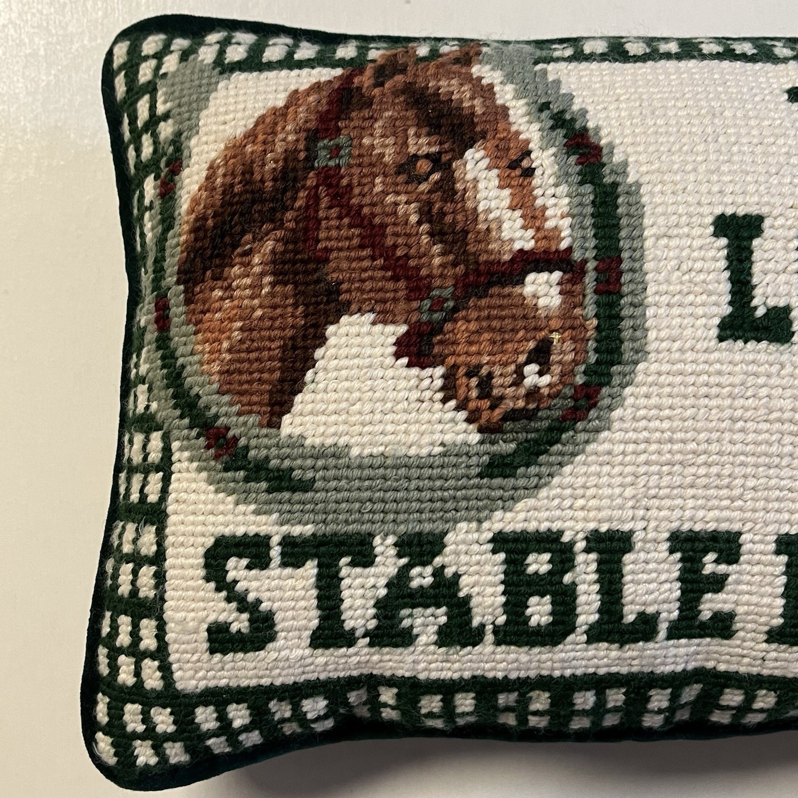 Horse Lovers Are Stable People NEEDLEPOINT PILLOW C&F Enterprises Equestrian EUC gallery