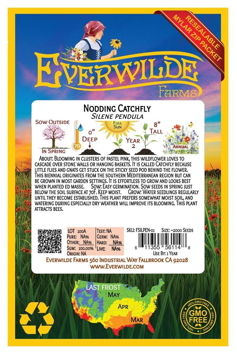 2000 Nodding Catchfly Wildflower Seeds - Everwilde Farms Mylar Seed Packet gallery