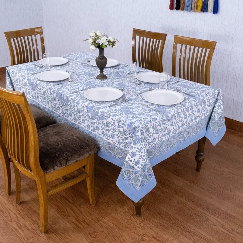 Rectangle Handblock Print Tablecloth, Cotton Dining Table Cover, Boho Home Decor gallery