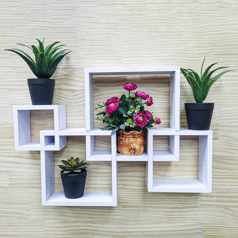 FixtureDisplays? Wall Mount Cube Set Intersecting Shelves White 10151 gallery