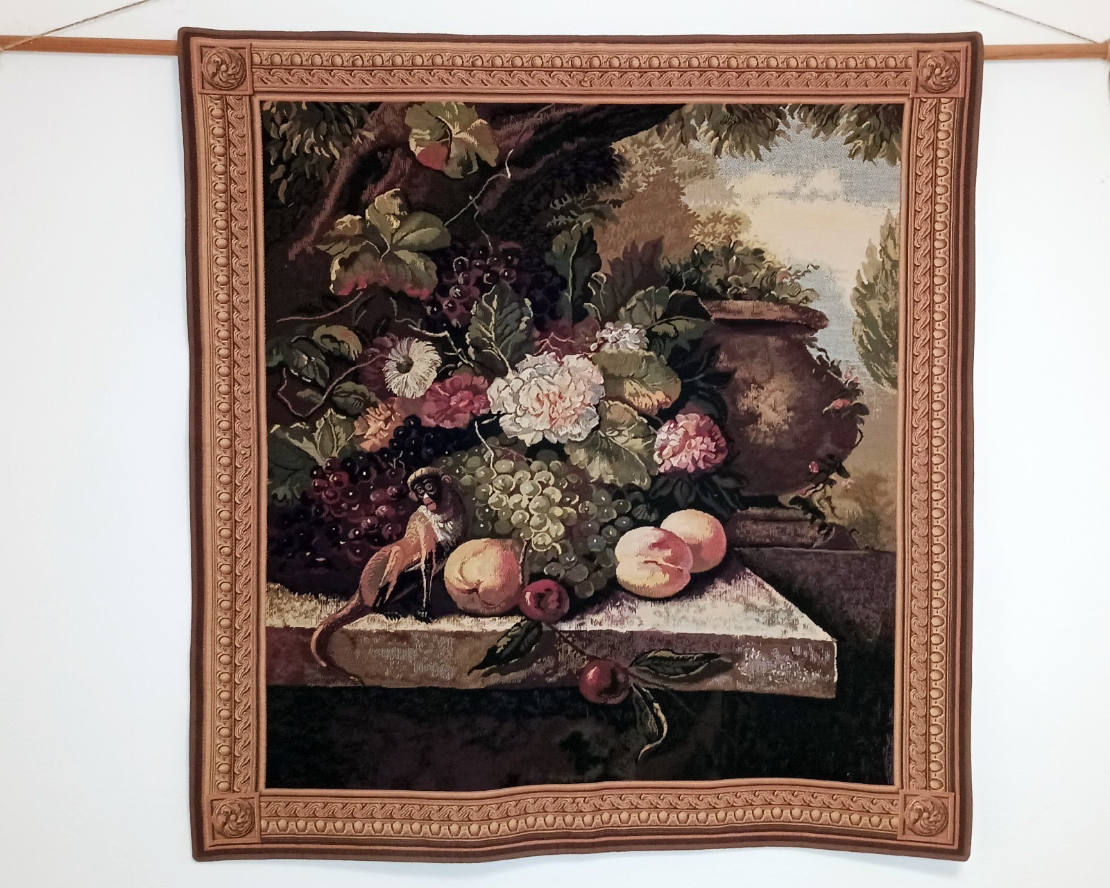 Vintage Flanders Tapestries "Monkey In Still Life I" Wall Hanging Belgium 39x37 gallery