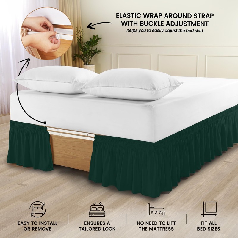 Queen Bed Skirt - Microfiber Ruffle with Adjustable Elastic - Emerald gallery