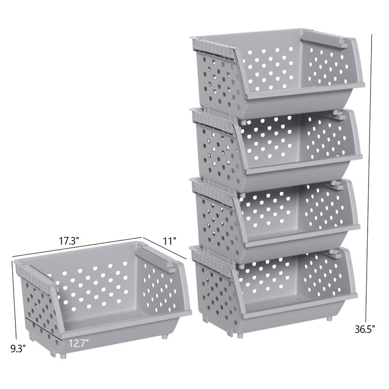 Kekow 4-Pack Stackable Storage Bins for Pantry Plastic Organizing Basket Gray gallery