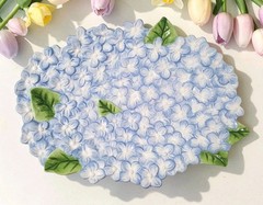Williams Sonoma Figural Hydrangea Platter 15.5″ NEW Stoneware Blue Flower Summer