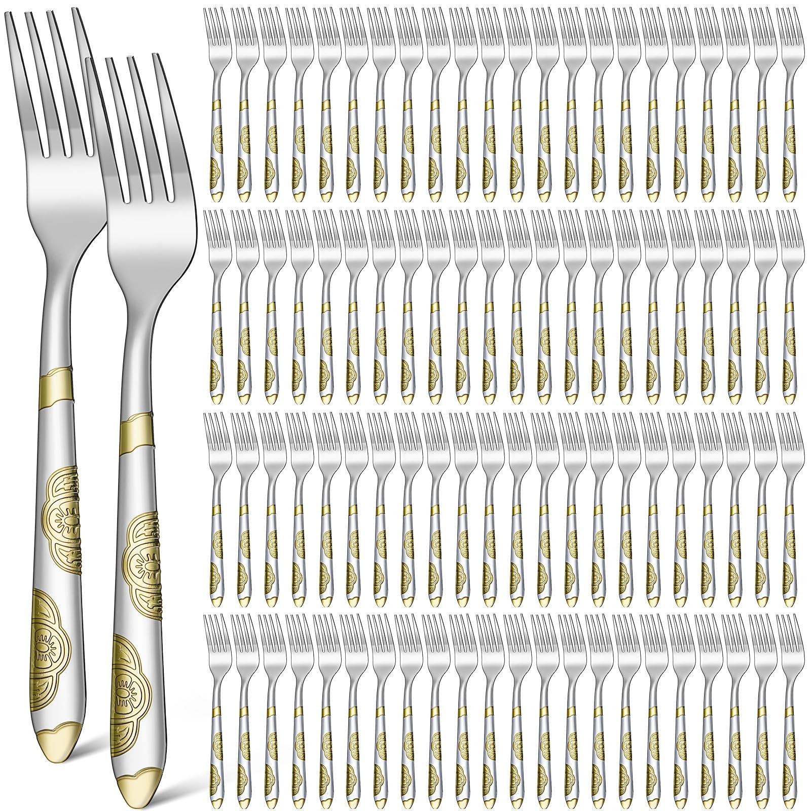 100 Pieces Stainless Steel Dinner Forks Set Bulk 7.1 Inch Metal Forks Gold Te gallery