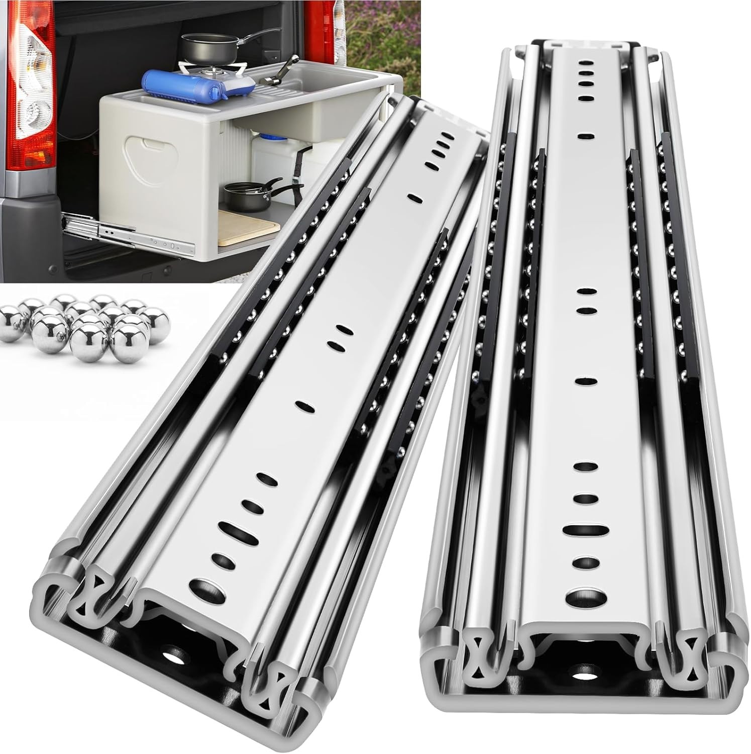 Heavy Duty Drawer Slides Full Extension Side Mount Ball Bearing Long Rails 34 in gallery