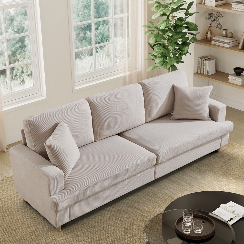 EBELLO 87" Sofa Couch with 2 Pillows, 3 Seater Corduroy Couch for Living Room