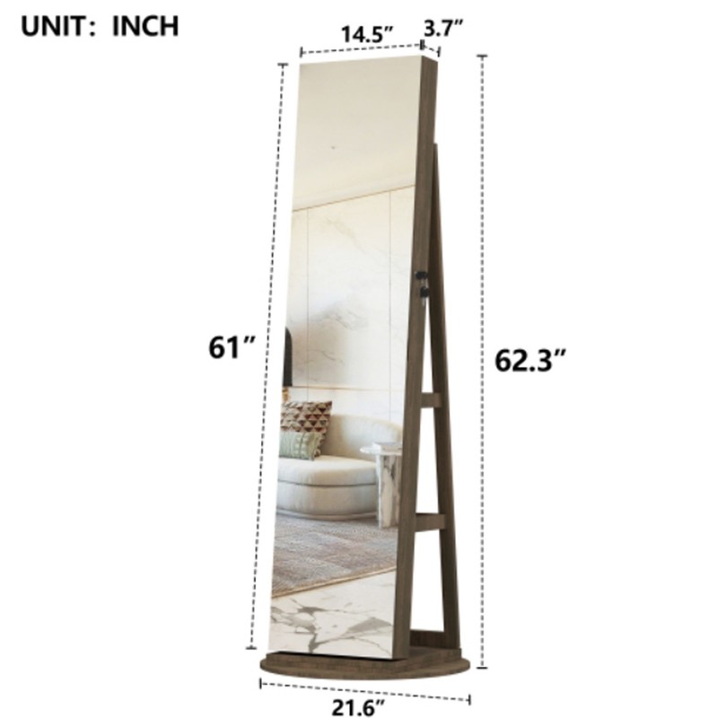 360°Cloakroom Full Length Mirror Space-Saving Mirror For Living Room in Brown gallery