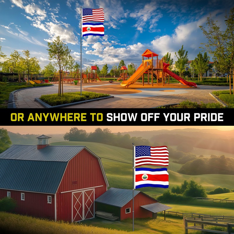 25 Ft Telescoping Flagpole Black & American and Costa Rica Flags Emb 300D 3x5Ft gallery