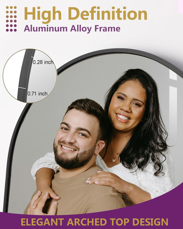 Oversized 71" Arched Full-Length Mirror with HD Glass - Black Floor/Wall Mount gallery
