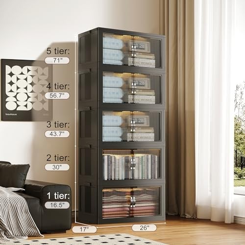 145Gal/580Qt Collapsible & Stackable Storage 5Pack-26" W x 17" D x 71" H Black gallery