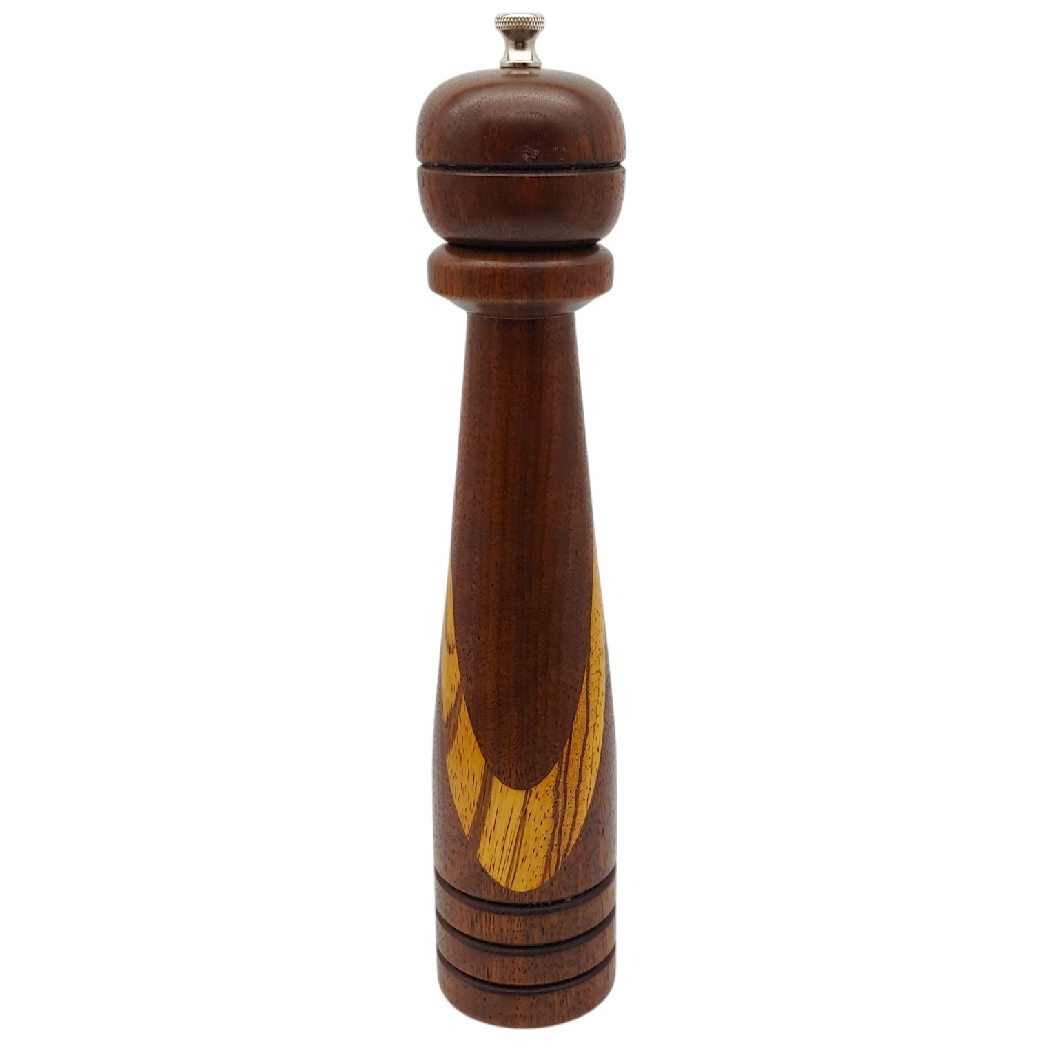 Handmade Solid Wood Pepper Mill Grinder - 12" Tall Light Dark Brown Two Tone gallery