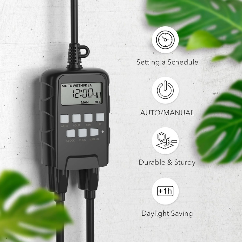 7 Day Outdoor Heavy Duty Digital Programmable Timer, 125VAC, 60Hz, Dual Outlet, gallery