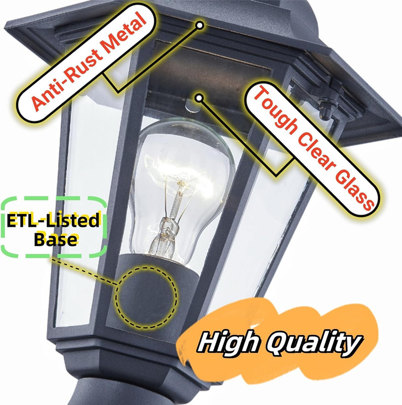 Outdoor Post Light, Pole Lantern, E26 Base 60W Max, Aluminum Housing plus Glass, gallery