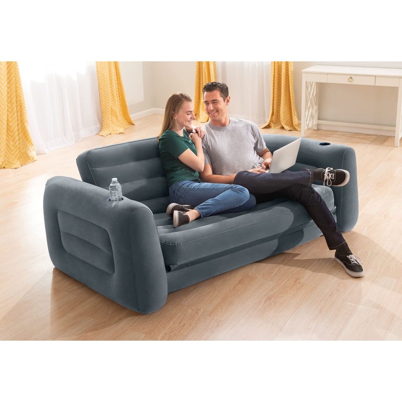 Intex Inflatable Pull-Out Sofa: Velvety Surface, 2-in-1 Queen Sofa, Grey gallery
